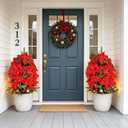 Artificial Poinsettia Christmas Tree in Pot, 28 Inch Faux Red Holiday Tree Decor, Christmas Tabletop Tree Arrangement, Indoor Outdoor Christmas Decoration for Home, Entryway, Front Porch (Red)