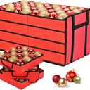 Christmas Ornament Storage Box, Organizer with 8 Removable Trays and Adjustable Dividers Holds 128 Pcs Decoration Balls, Dual Zipper for Christmas Ornament Storage (Red)