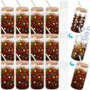 Yetene 12 Pack Winter Glass Cups Gifts 16 oz Color Changing Winter Glass Tumblers with Lids Straws Brushes Snowflake Lights Iced Coffee Cups for Women Men Employee Coworkers Holiday Party Favors