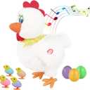 Plush Electric Stuffed Laying Egg Chicken Toy Doll with Sound Music Easter for Boys Girls (Baise01)