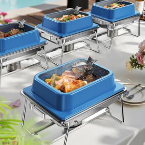 Chafing Dishes for Buffet, 4 Pack 5QT Square Stainless Steel Chafing Dish Set for Home Parties, Christmas Gatherings, Catering Events Complete Buffet Warmer Set (Blue)