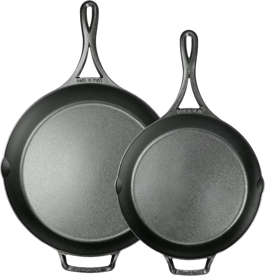 Lodge Blacklock Cast Iron Skillet Set, 10.25" & 12" - Triple Seasoned - Lightweight - Easy Cleanup - Premium Cookware