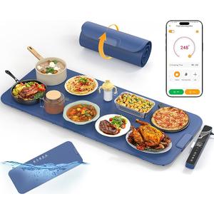Food Warming Mat Extra Large 37"x15" with APP Control, Electric Warming Tray Adjustable Temp 99 Hour Timer Dishwasher Safe, Warming Mat for Food, Roll Up Portable Food Warmers for Parties Buffet