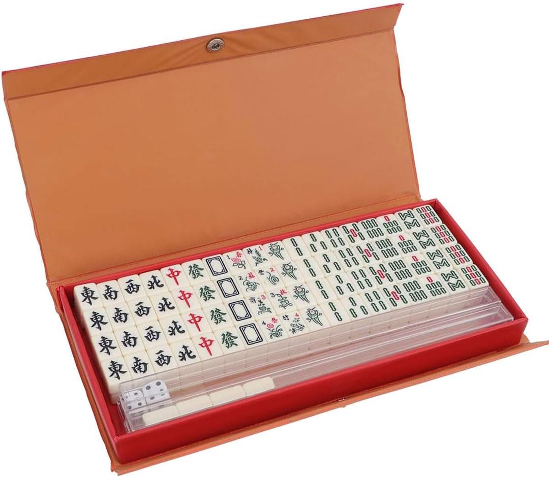 Mini Mahjong Set, 4 Blank Tiles Support More Gameplay, Mahjong Sets with Carrying Travel Case,Mahjong Tile Game,2 Dice 4 Racks (NO Jokers)
