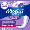 Always Daily Extra Protect Liners, Extra Long Length, Unscented Panty Liners, 116 Count, Extra Long 