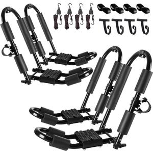Premium Kayak Roof Rack, 2 Pair J-Bar Roof Rack, Folding Adjustable Rack, Heavy Duty Kayak Roof Carrier 2 Kayak, Canoe, SUV, Surfboard on SUV, Car and Truck Crossbar