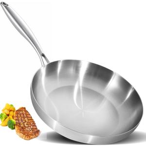 LOLYKITCH 12 Inch Tri-Ply Stainless Steel Frying Pan  Professional Skillet Fast & Even Heating, Induction & Oven Safe up to 500F, Durable Cookware for Modern Home Kitchens, Detachable Handle