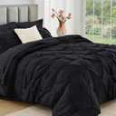 JOLLYVOGUE Black Queen Comforter Set 7 Pieces - Bed in a Bag Queen for All Season, Pintuck Bedding Comforter Sets with Comforter, Flat Sheet, Fitted Sheet and Pillowcases & Shams