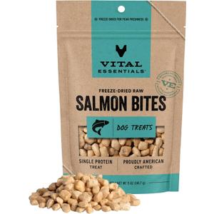 Vital Essentials Freeze Dried Dog Treats | Salmon Bites, Single Protein | Premium Quality | Grain Free Training Treats for Dogs, 5 oz Bag (EXP 12/04/27)