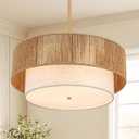 18" Drum Chandelier Dining Room Light Fixture with Rattan Shade,3-Light Modern Kitchen Table Light Fixture for Bedroom, Bathroom, Living Room