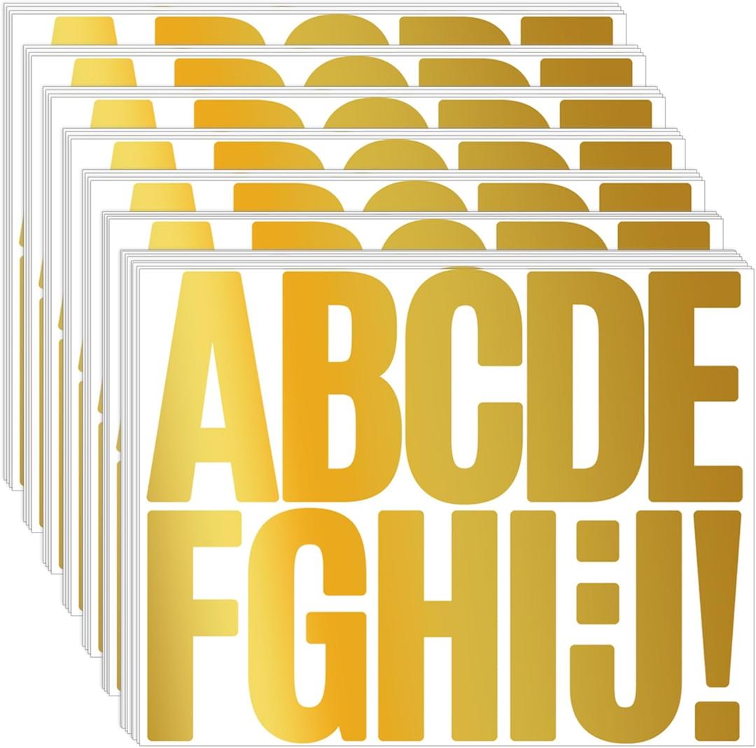 42 Sheets Large Letter Stickers Alphabet Numbers Bulletin Board Letters,Self Adhesive Waterproof Vinyl Stick On Letter Stickers for Poster Board Mailbox Classroom Business Decor(Gold, 3 Inch)