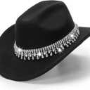 Glitter Silver Black Cowboy Hats for Women - Western Sparkly Rhinestone Cowgirl Hat for Ladies Size M-L (7-7 1/4)
