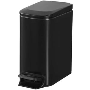 ELPHECO Small Bathroom Trash Can with Lid Soft Close 1.8 Gallon / 6.8 Liter Stainless Steel Garbage Can Slim Black Wastebasket for Bathroom, Office, Bedroom, Matte Black