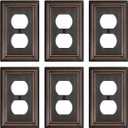 Metal Wall Plates, Decorative Switch Plates and Outlet Covers (Aged Bronze/1 Duplex 6 Pack)
