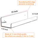 CY craft Clear Acrylic Floating Shelves Display Ledge, 5 MM Thick Wall Mounted Storage Shelf for Kitchen/Bathroom/Office,Invisible Kids Bookshelf and Spice Rack,15 Inch,Set of 4