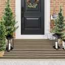 Black and Khaki Outdoor Rugs, 3x5 Stripe Front Porch Rugs Hand-Woven Front Door Mat, Washable Cotton Reversible Entry Rugs Layered Doormats for Outside Entrance Patio Balcony Living Room Kitchen 