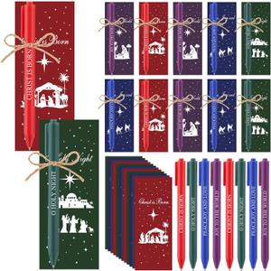 48 Set Christian Nativity Bulk Gift for Women Men Include 48 Nativity Bible Verse Scripture Ballpoint Pens and Jesus Inspirational Bookmarks Religious Faith Party Gifts for Coworker