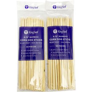 KingSeal Bamboo Wood Corn Dog Skewers, Sticks, 8.75 Inches x 5 mm Diameter, Blunt Point for Safety, Retail Pack - 2 Bags of 50 Skewers (100 Count)