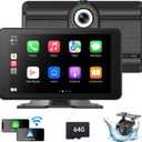 Portable Wireless Carplay Screen for Car, 4K HD A-pple CarPlay & Android Auto Touchscreen with Backup Camera/Mirror Link/Car Audio Receivers/Bluetooth/Siri/GPS Navigation-7 Inch (Medium)