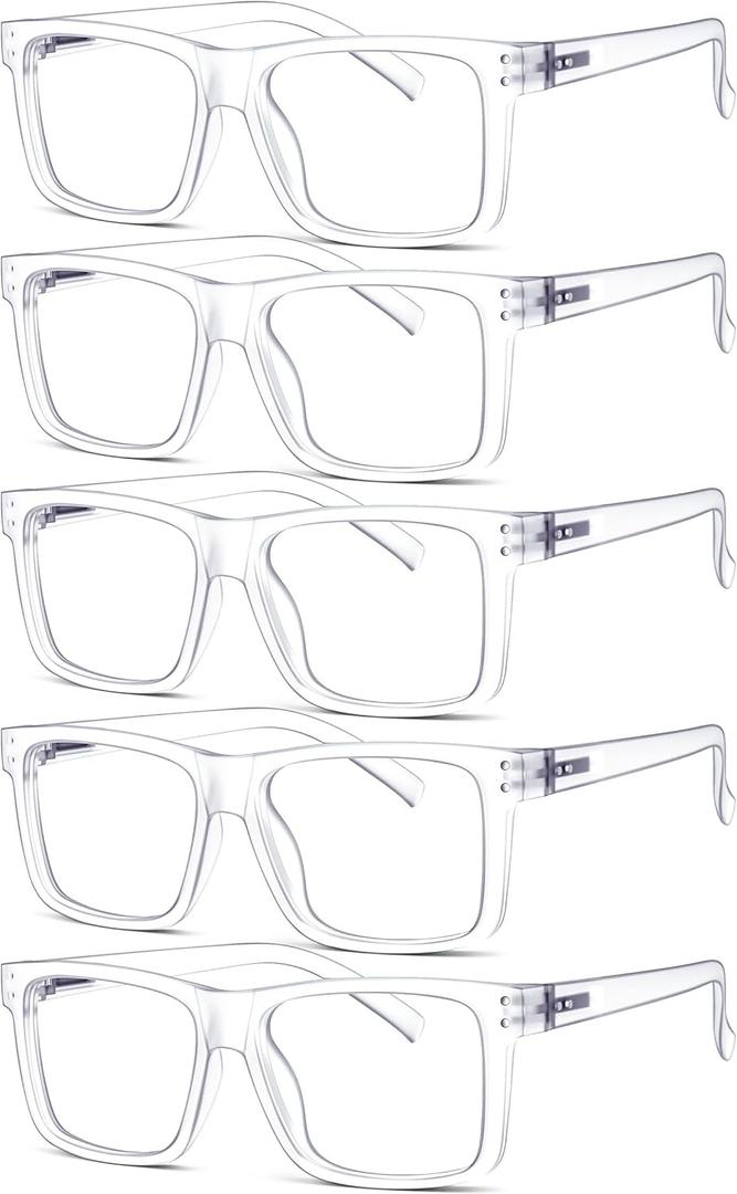 Eyekepper 5-pack Oversized Reading Glasses Square Large Frame Readers for Men and Women - Clear +1.50