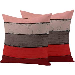 Outdoor Throw Pillow Covers 18X18 Set of 2 Waterproof Ombre Christmas Red Brown Decorative Zippered Cushion Covers for Patio Furniture, Farmhouse Retro Rustic Barn Wood Texture Lumbar Pillowcases