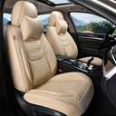 TIEHESYT Leather Seat Covers Front Pair with Lumbar Support and Headrest, Breathable and Waterproof Car Seat Cover, Universal Seat Covers for Cars, Trucks, SUVs, Airbag Compatible, Beige