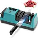 Electric Knife Sharpener with LCD Screen for Straight, Serrated, Meat Cleaver, Ceramic Knives & Scissors, 3 Rotational Speed Adjustable Electric Kitchen Knife Sharpener, 100% Diamond Abrasives (Green)