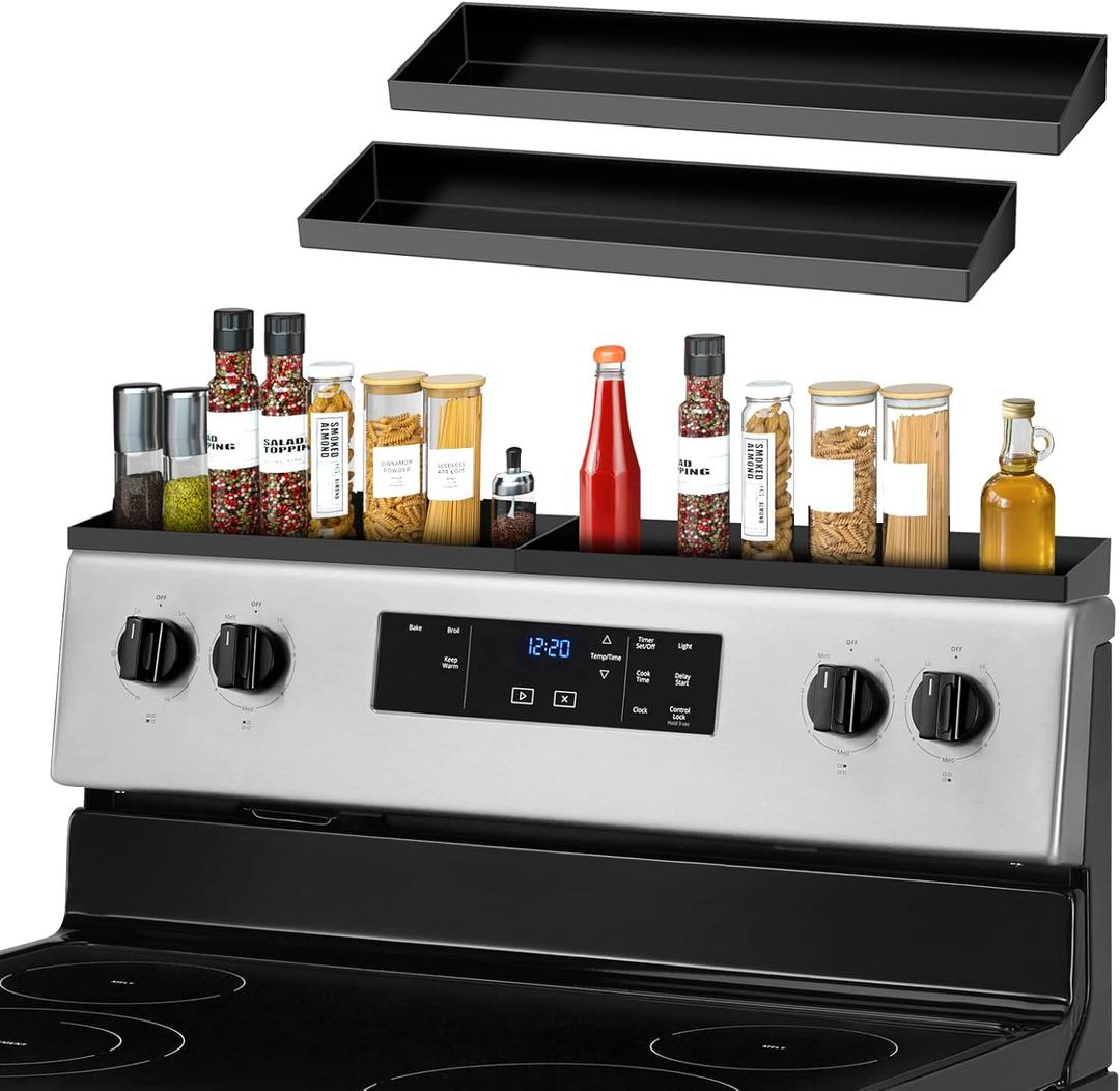 30" Magnetic Stove Top Shelf Spice Rack,2 Pack 15" kitchen Seasoning Organizers Storage Gadgets Spice Rack Over The Stove Shelf Metal (Black-2 Pack 15")