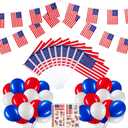 2 x 4th of July Decorations 33ft American String Flags Banner+ 10Pcs Handheld USA Stick Flag+ 30Pcs Red White Blue Balloons+2 Sheet Stickers Party Decor for 4th of July America Patriotic Day Memorial Day