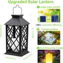 14" Large Tempered Glass Solar Lanterns Outdoor Waterproof, Hanging Solar Lights with Flickering Flameless Candles, Retro Solar Lantern for Wall Porch Patio Table Garden Decoration (Black)