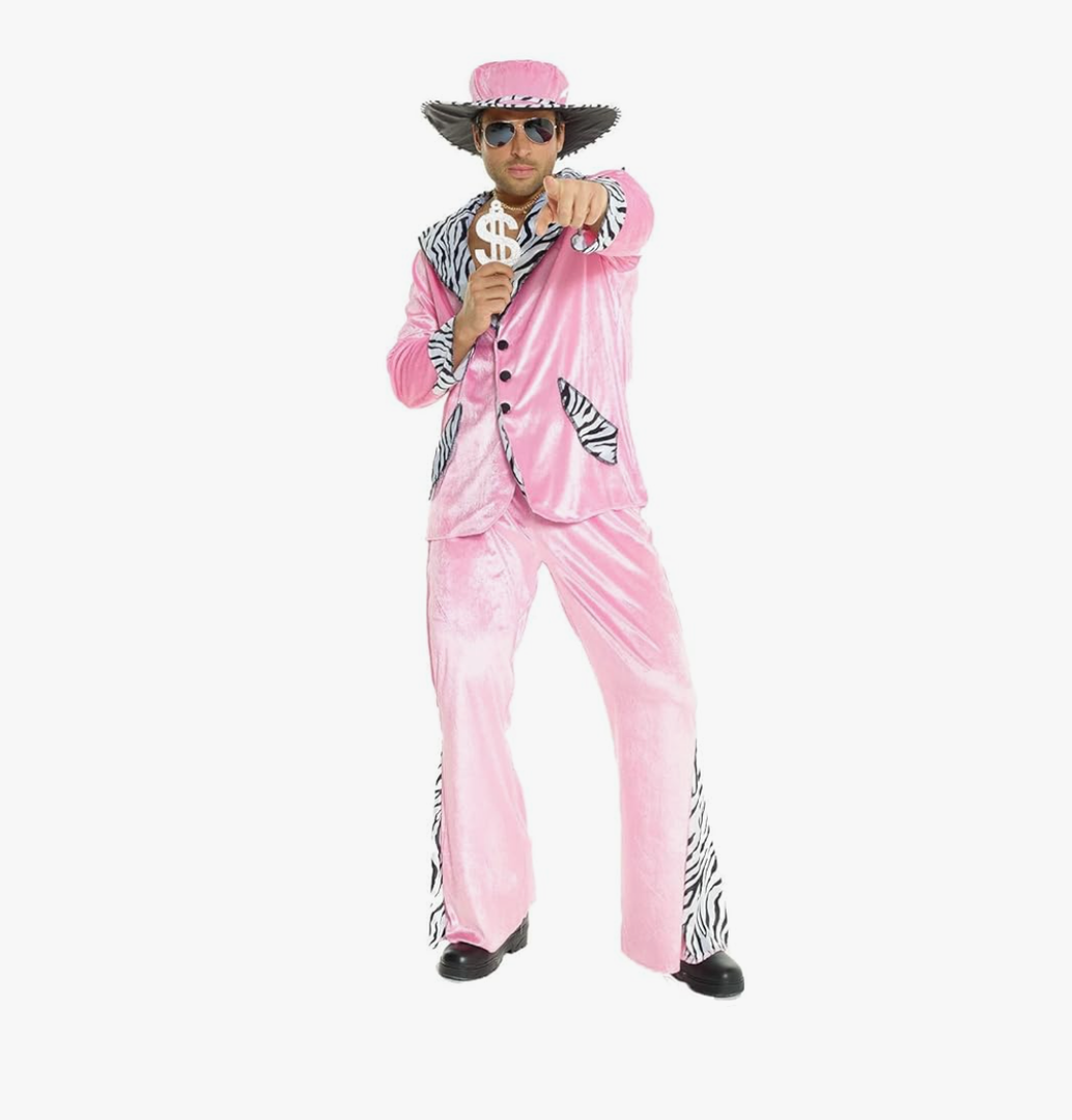 Morph Pink Pimp Costume For Men, 70s Suit, Halloween Outfit, Retro Costume Standard