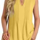 Ficerd Girl's Tank Tops V Neck Sleeveless Summer Shirts Kids Pleated Loose Blouse Dressy Casual Curved Hem Tees 5-14 Years