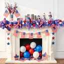 Waipfaru 6ft 4th of July Decorations Mesh Garland with Red White & Blue Balls and Wooden Star, 250th Anniversary Patriotic Garland for Independence Day Memorial Day Decorations
