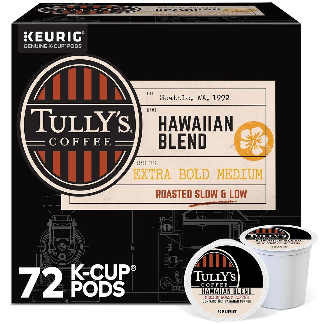 Tully's Coffee Hawaiian Blend Keurig Single-Serve K-Cup Pods, Medium Roast, 72 Count (EXP 03/28/28)