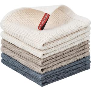 Nialnant 6 Pack Kitchen Towels and Dishcloths Sets,100% Cotton Soft Absorbent Quick Drying Dish Towels for Kitchen,Washing Dishes,12x12 Inches, Multi Color