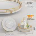 13 Wooden Lazy Susan Turntable for Cabinet Round Rotating Spice Rack Organizer, White Kitchen Countertop Tray for Dining Table & Pantry Storage (White & Gold)