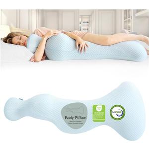 Mermaid Body Pillows for Adults, Cooling Long Pillow for Bed, One Piece Full Body Pillow, Big Memory Foam Firm Body Pillow for Side Sleeper, Soft Hugging Bodypillow for Pregnancy (Light Blue & White)