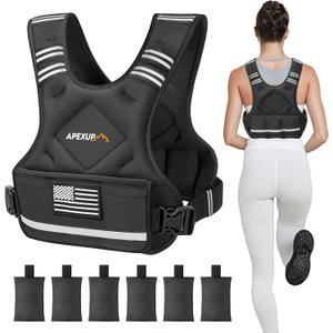 APEXUP Adjustable Weighted Vest, 4-10lb/12-18lb/20-32lb Vest with 6 Ironsand Weights and Large Pocket, Weight Vest for Men Women Strength Training, Running, Walking (Black)