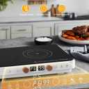 Induction Cooktop 2 Burners, Double Induction Griddle Cooktop 1800W with Removable Iron Cast Griddle Pan Non-stick, Independent Temperature Control, 8 Power Levels, 99 Min Timer for Magnetic Cookware