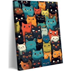 Cute Cat Canvas Wall Art Colorful Cartoon Cat Paintings Wall Decor Pictures Fun Animal Prints Posters for Children's Room Nursery Bathroom Dining Room Bedroom Artwork Home Decoration (16x24in-canvas, Funny cat)