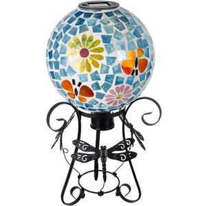 Stargarden Solar Gazing Ball, 10Glass Gazing Globe, Mosaic Gazing Balls with Metal Ball Stand for Patio, Lawn, Garden Decor
