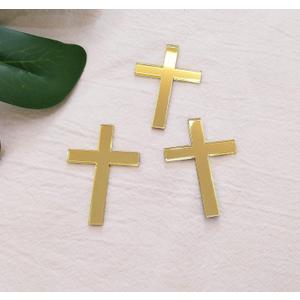 Cross Cake Decoration, Acrylic Cross Cake Charm Topper, Cake Decoration Acrylic Baptism Cross Cake Charm Religious Celebration (Gold Mirror, 4")