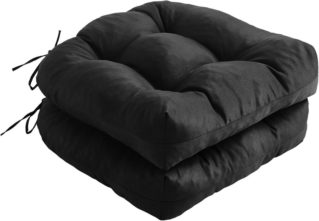IPYNBAP Outdoor Chair Cushions Set of 2, Patio Chair Cushions with Ties,19x19+5 Tufted Outdoor Seat Cushions, Waterproof Patio Furniture Cushions, Outdoor Dining Chair Pads, Black