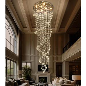 D24'' x H78'' Modern Large Crystal Chandelier for Foyer Raindrop Glam Chandeliers LED Dimmable High Ceiling for Staircaes Hallway Entryway Rain Lamp