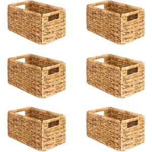 SpaceAid 6 Pack Wicker Basket, Storage Baskets for Organizing, Woven Rattan Basket with Handles for Shelves, Water Hyacinth Large Cube Organizer Storage Bin, 13x8.2x7 inch, Natural