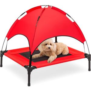 Best Choice Products 30in Elevated Cooling Dog Bed, Outdoor Raised Mesh Pet Cot w/Removable Canopy Shade Tent, Carrying Bag, Breathable Fabric - Red