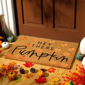 Ceenna Fall Coir Doormat Football Pumpkin Style Coir Welcome Mats Autumn Non Slip Floor Mats Thanksgiving Indoor Entrance Door Mat Porch Front Decor, 16 x 28 Inch(Classic Pumpkin)