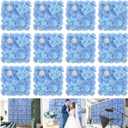 Artificial Flower Wall Panel 15*15inches -12 Pack Silk Rose Hydrangea 3D Flower Wall Dcor Backdrop for Wedding Arrangement Wall Background Party Panel Decorations UV Protected Handmade -Light Blue