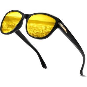 LVIOE Night Driving Glasses for Women Men Anti Glare Polarized Yellow Night Vision Glasses for Night Time LN2317 (A01 Black Frame/Night Vision)