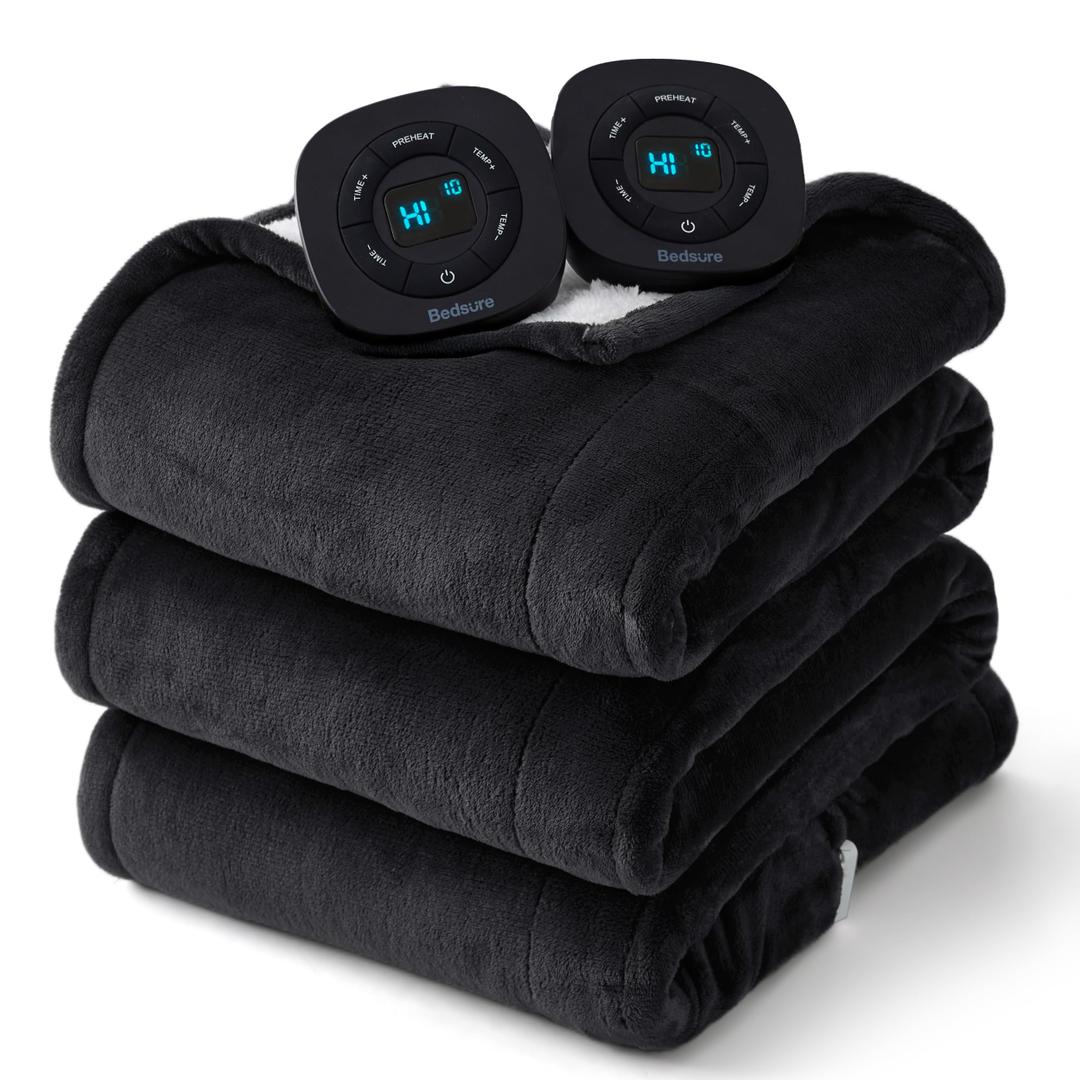 Bedsure Electric Blanket King Size  Dual Control Heated Blanket King Size, Fast Heating with 10 Time Settings & 10 Heat Settings, Warm Gift for Grandma (100x90 inches, Black)
